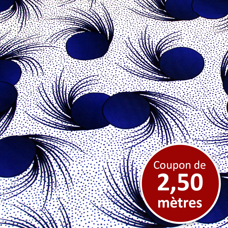 Tissu Africain WAX - Motif bleu fond blanc (coupon de 2,50 mètres)