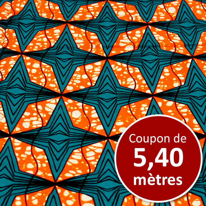 Tissu Africain WAX - Étoile canard fond orange (coupon de 5,40 mètres)