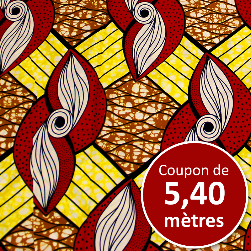 Tissu Africain WAX - Hélice rouge & jaune (coupon de 5,40 mètres)