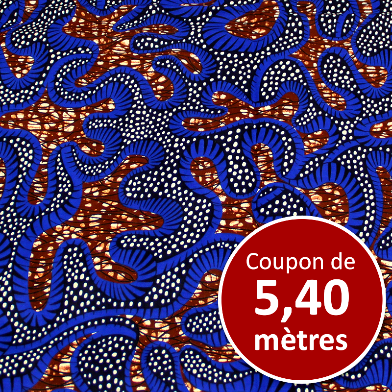 Tissu Africain WAX - Serpentin bleu pointillé blanc (coupon de 5,40 mètres)