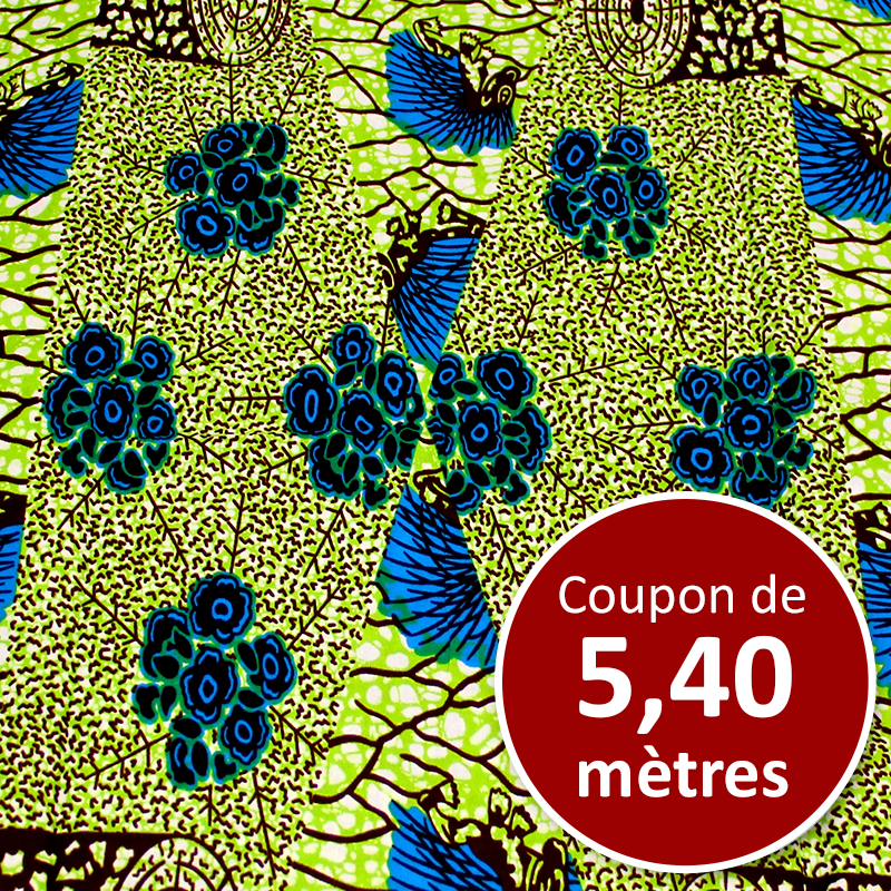 Tissu Africain WAX - Hérisson et fleur bleu (coupon de 5,40 mètres)