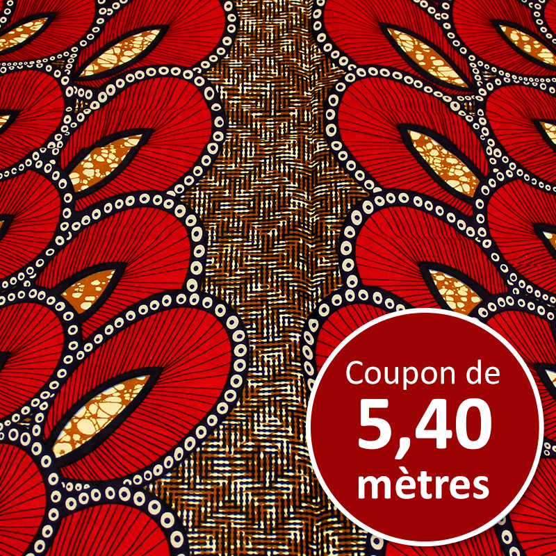 Tissu Africain WAX - Feuille bordeaux (coupon de 5,40 mètres)