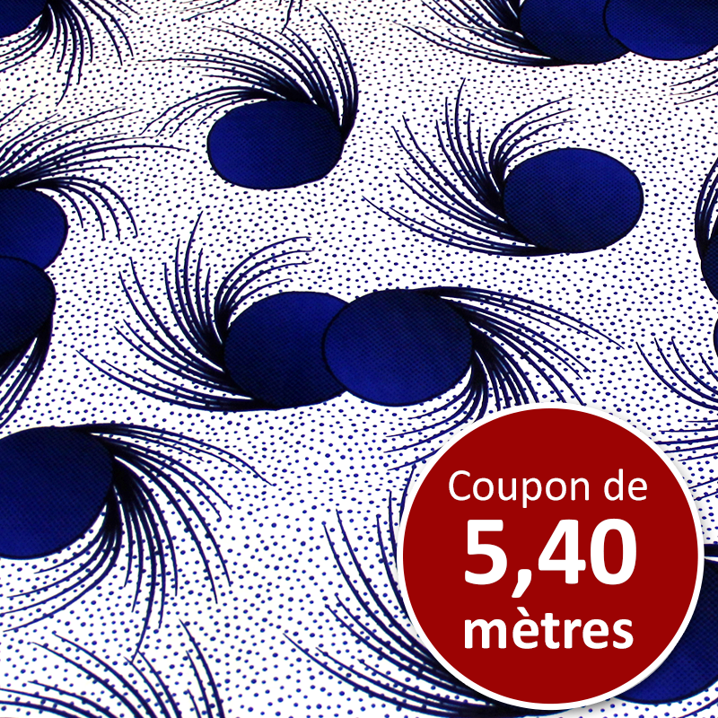 Tissu Africain WAX - Motif bleu fond blanc (coupon de 5,40 mètres)