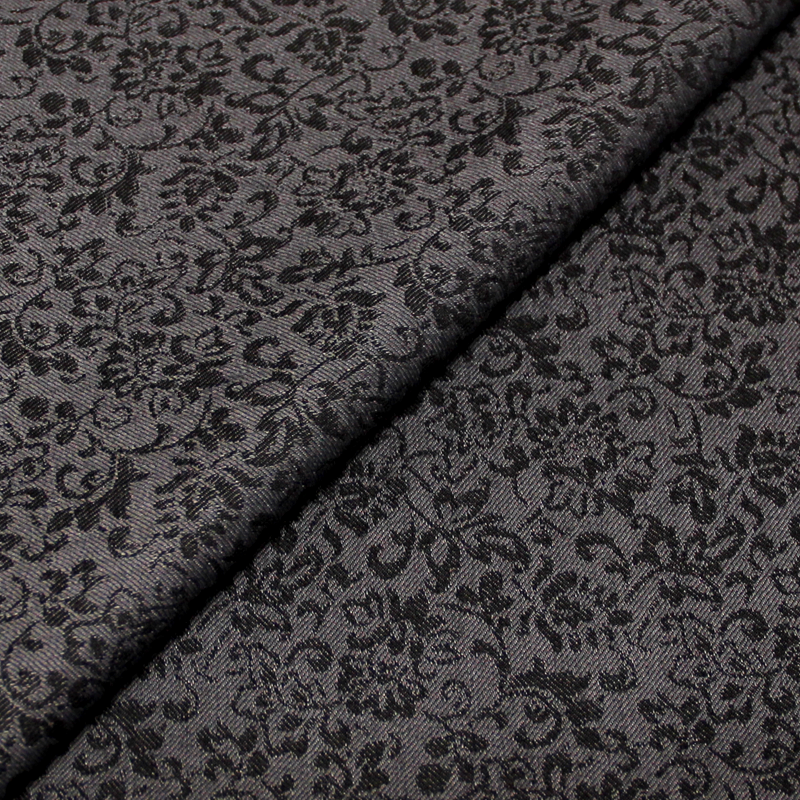 Jacquard coton & élasthanne - Fleuri noir fond gris