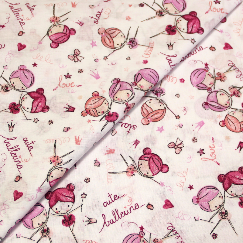 Percale de coton imprimée - Ours & ♡ rose