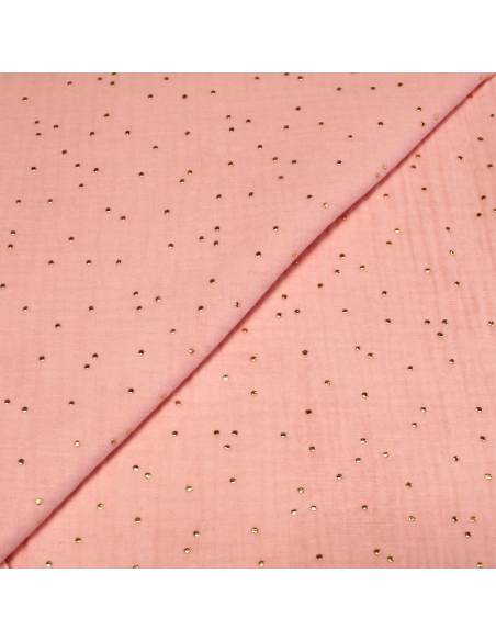 Double gaze 100% coton - Rose layette pépite d'or