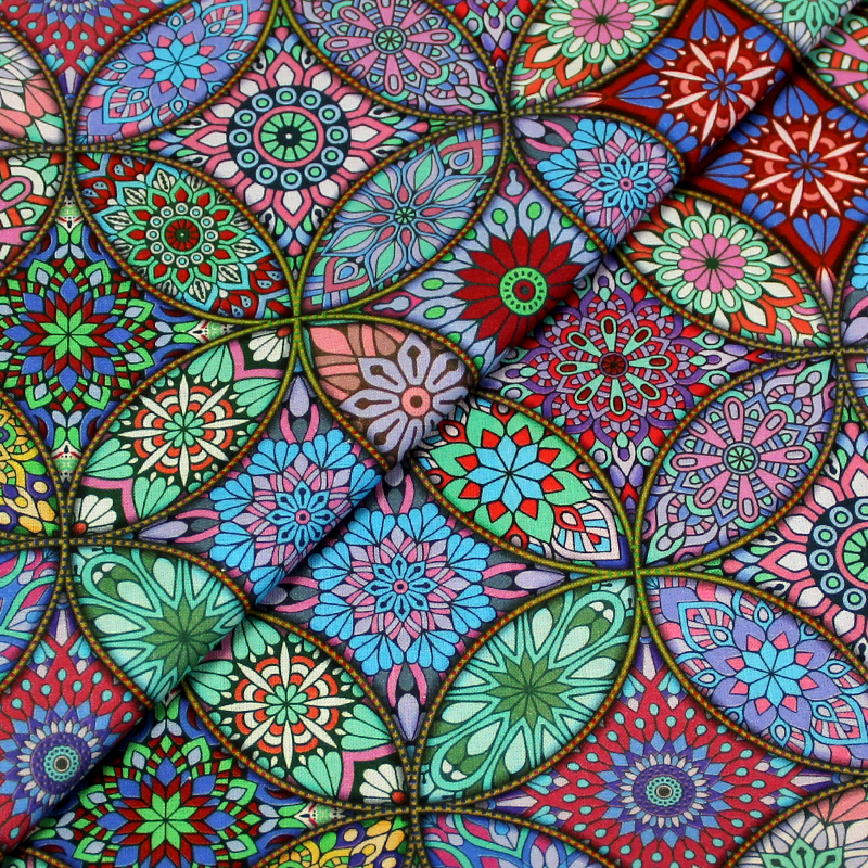 Toile de coton impression digitale - Mandala multicolore II