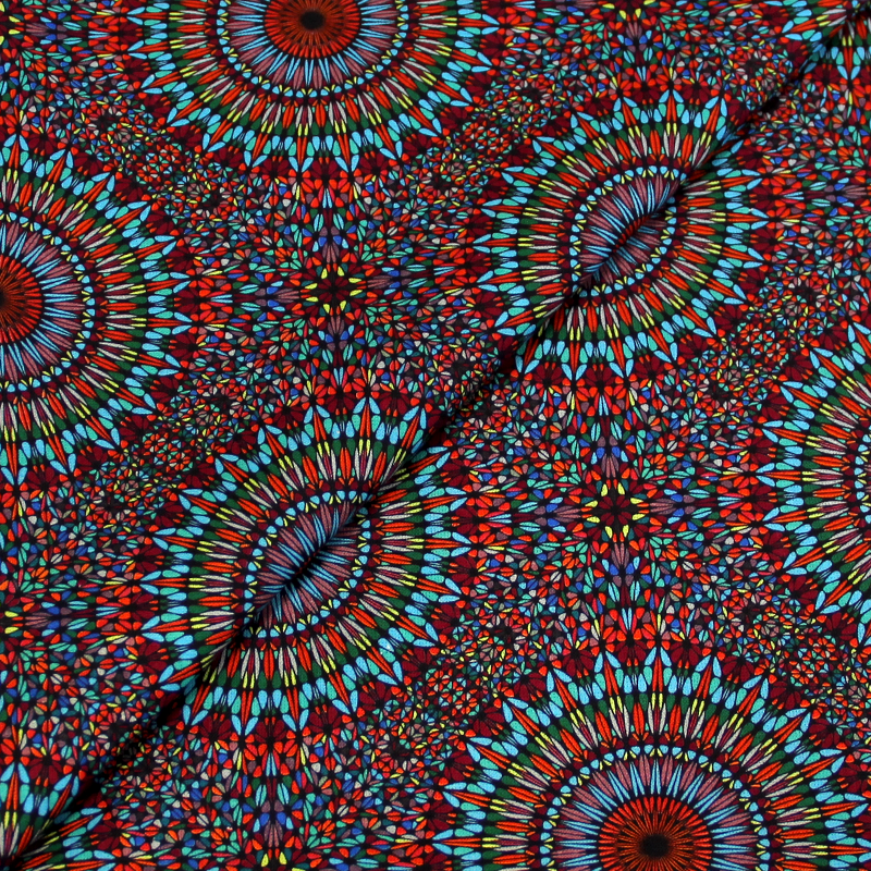 Toile de coton impression digitale - Mandala new wave turquoise & granny