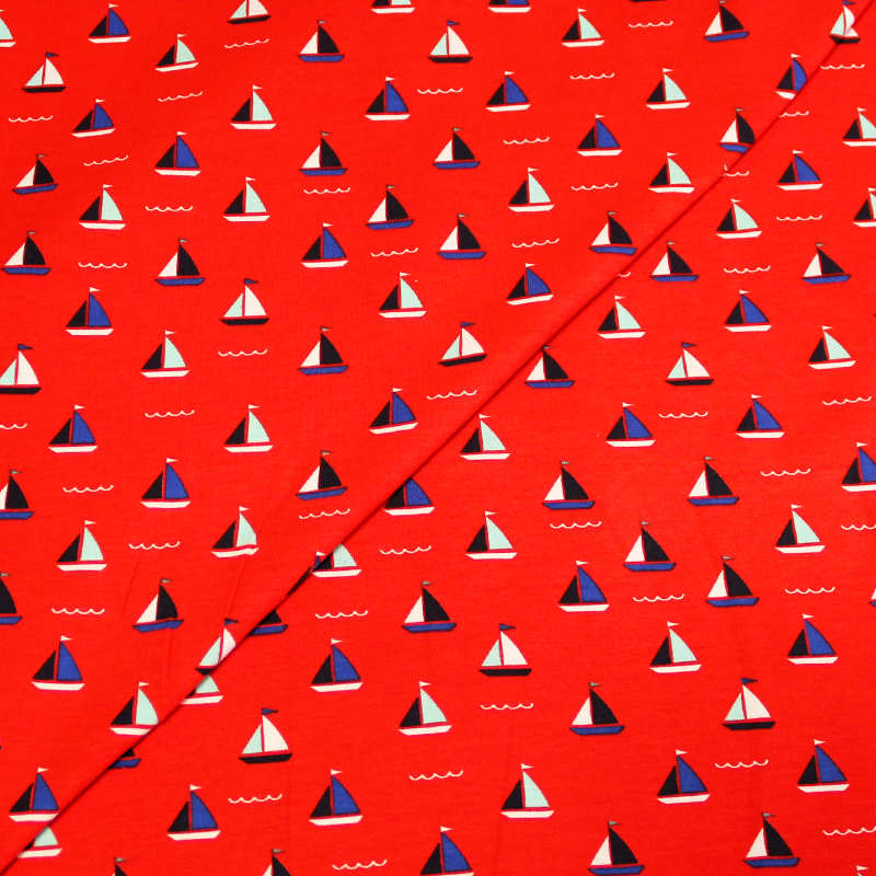 Jersey imprimé - Cloche & gui fond rouge