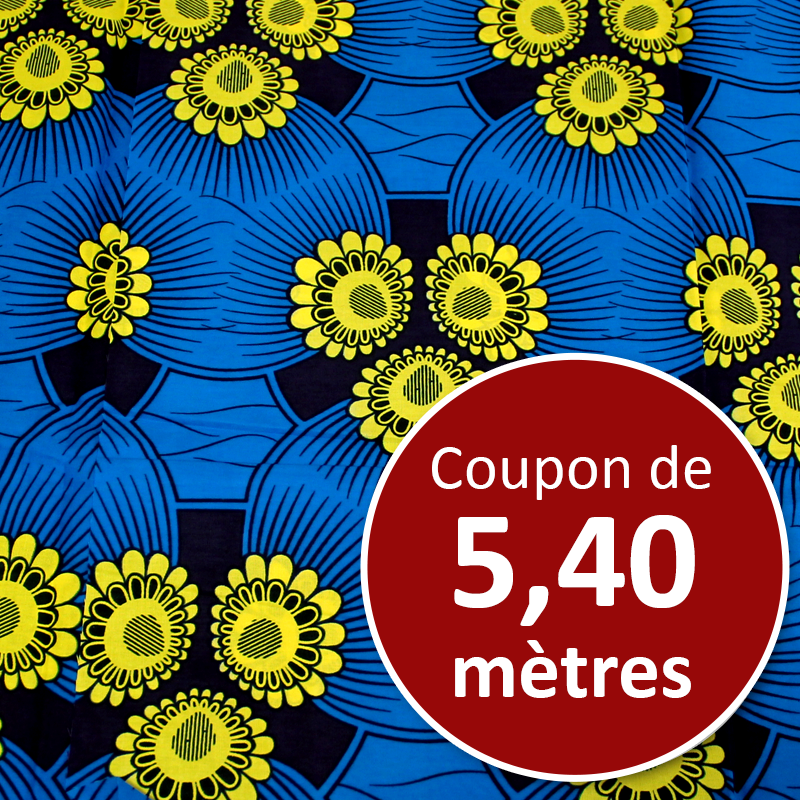 Tissu Africain WAX - Fleur bleu & rouge (coupon de 5,40 mètres)