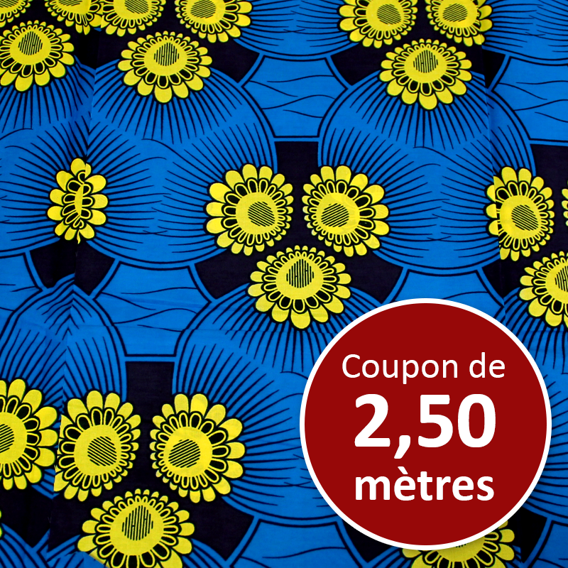 Tissu Africain WAX - Fleur bleu & rouge (coupon de 2,50 mètres)