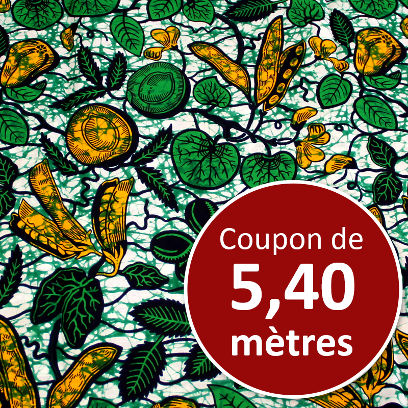 Tissu Africain WAX - Liane fleuri vert & noir (coupon de 5,40 mètres)