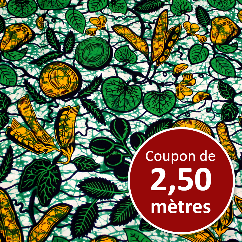 Tissu Africain WAX - Liane fleuri vert & noir (coupon de 2,50 mètres)