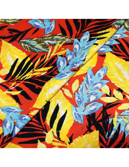 Javanaise - Palme multicolore fond vert sauge