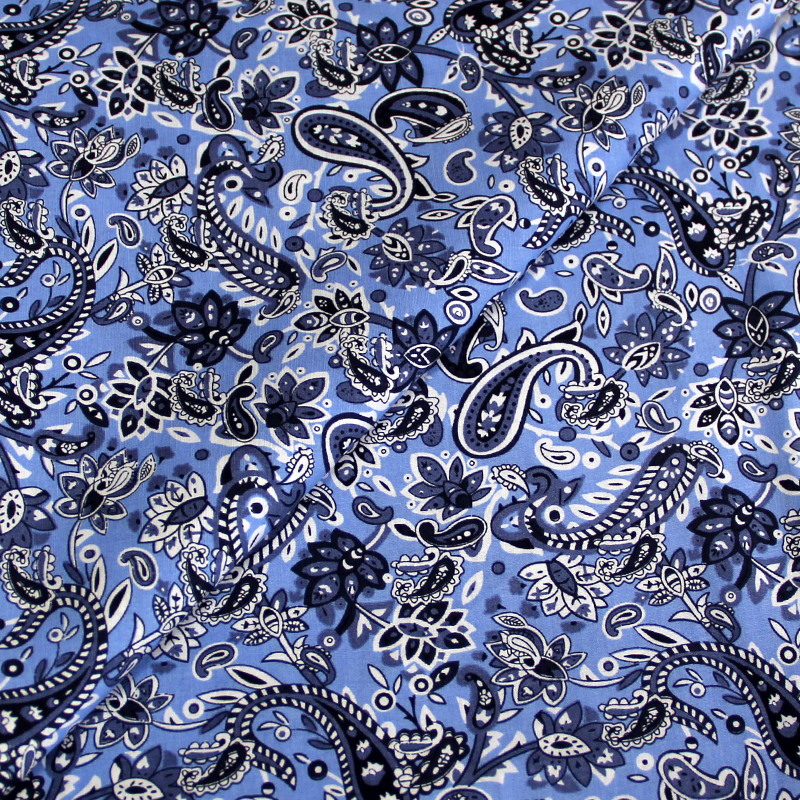 Popeline coton & élasthanne - Cachemire camaieu de bleu