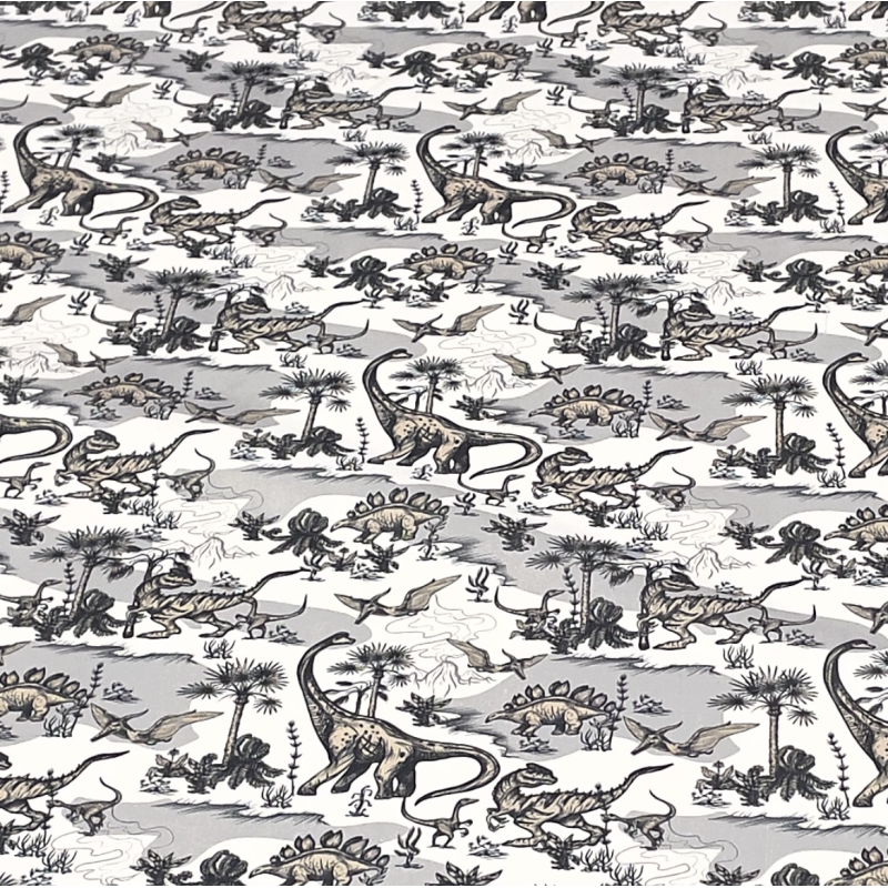 Toile de coton impression digitale - Dinosaures ton gris