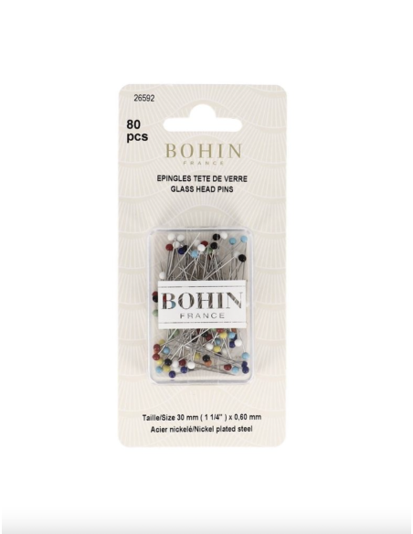 Boîte de 80 épingles à tête de verre extra-fines M7 - 30 mm assortiment