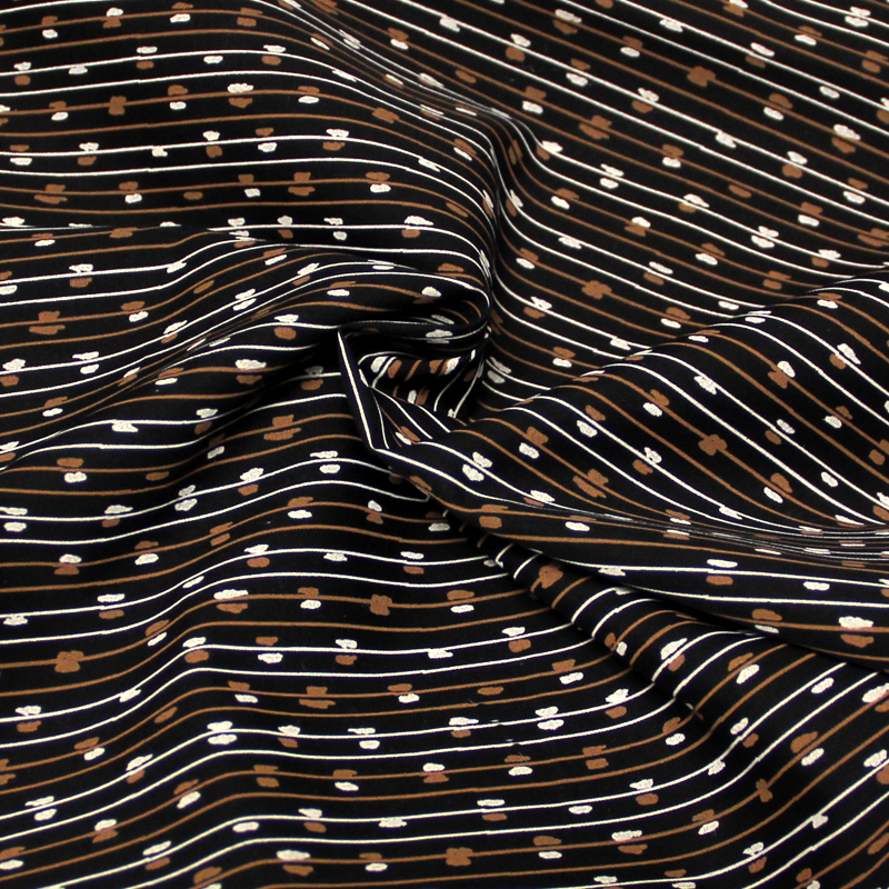 Popeline 100% coton - Rayure blanc & marron ton bois