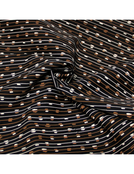 Popeline 100% coton - Rayure blanc & marron ton bois