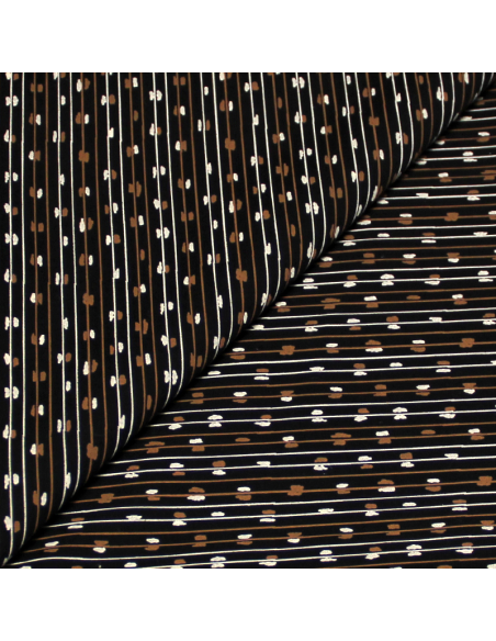 Popeline 100% coton - Rayure blanc & marron ton bois