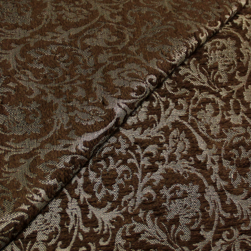 Jacquard polyviscose - Motif baroque marron