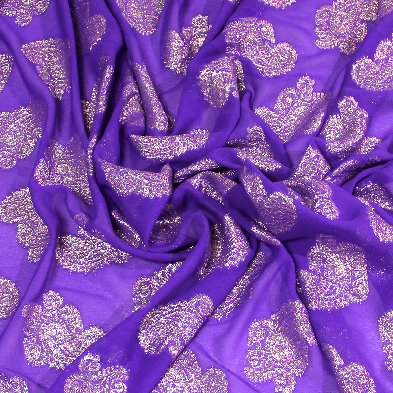 Mousseline de soie jacquard lancé découpé - Cachemire violet