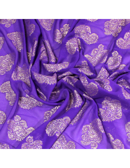 Mousseline de soie jacquard lancé découpé - Cachemire violet