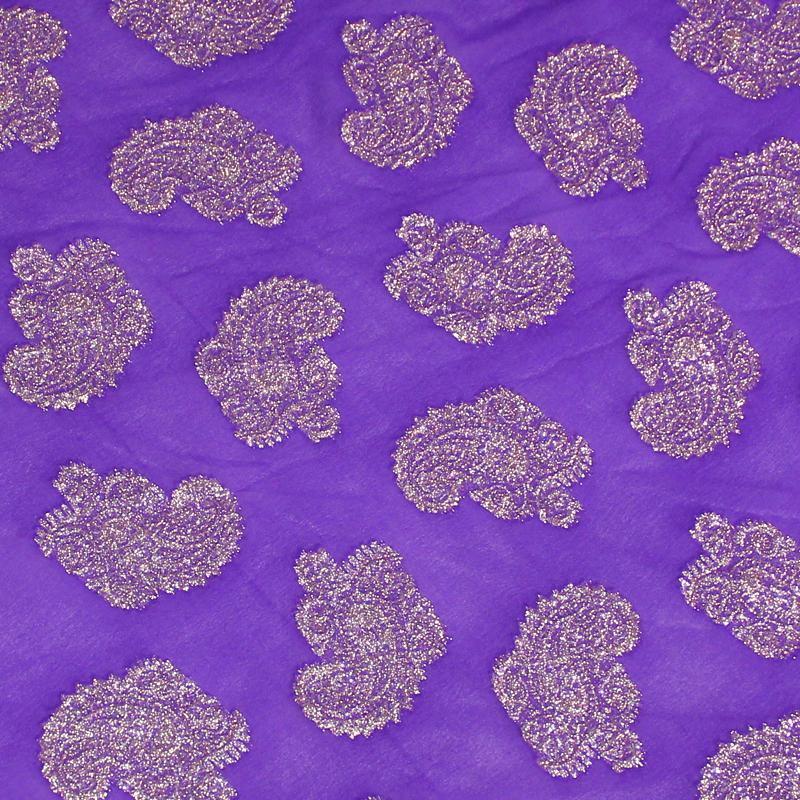 Mousseline de soie jacquard lancé découpé - Cachemire violet