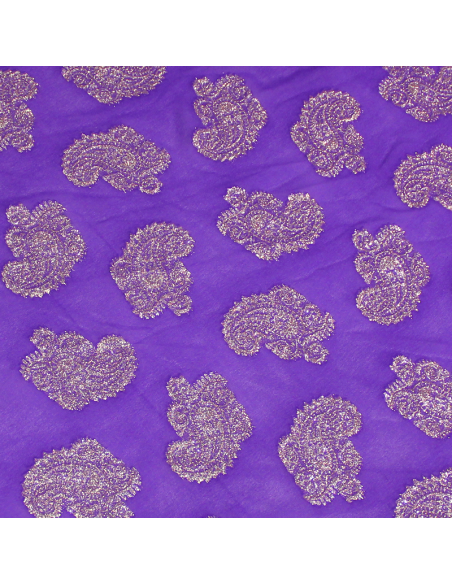 Mousseline de soie jacquard lancé découpé - Cachemire violet