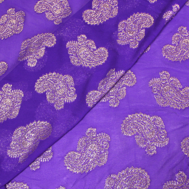 Mousseline de soie jacquard lancé découpé - Cachemire violet