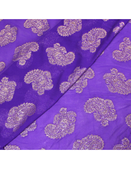 Mousseline de soie jacquard lancé découpé - Cachemire violet