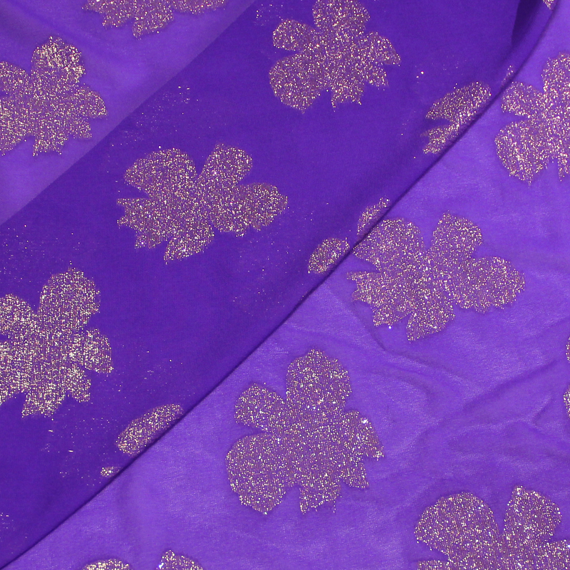 Mousseline de soie jacquard lancé découpé - Fleur violet