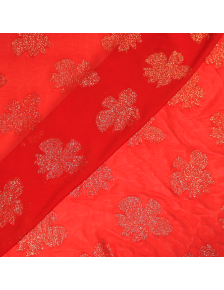 Mousseline de soie jacquard lancé découpé - Fleur bleu