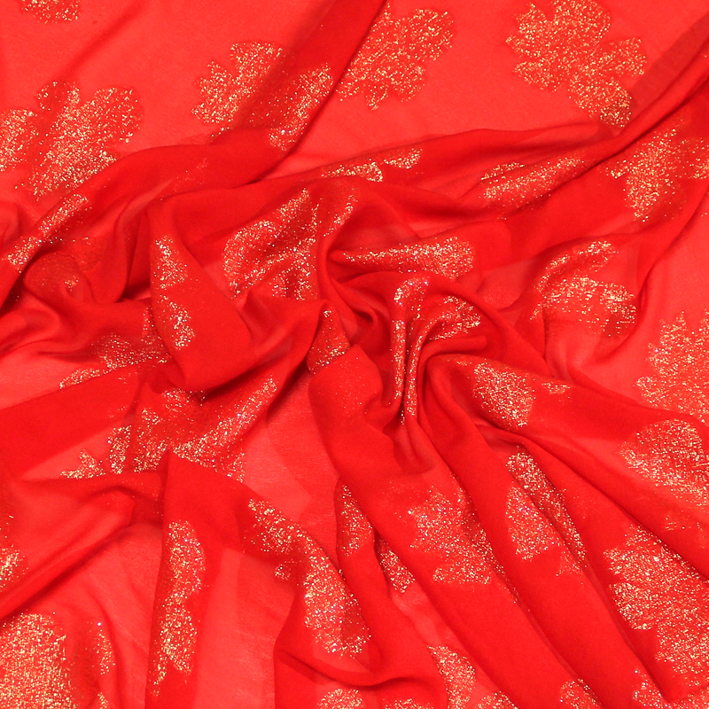 Mousseline de soie jacquard lancé découpé - Fleur rouge