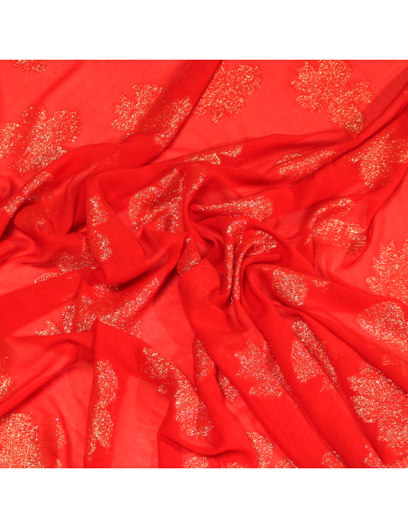 Mousseline de soie jacquard lancé découpé - Fleur rouge