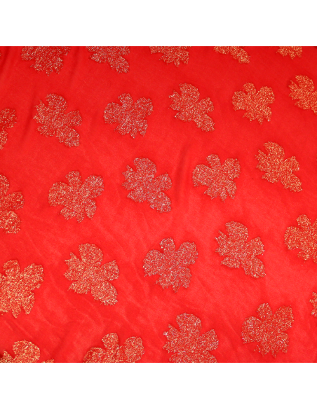 Mousseline de soie jacquard lancé découpé - Fleur rouge