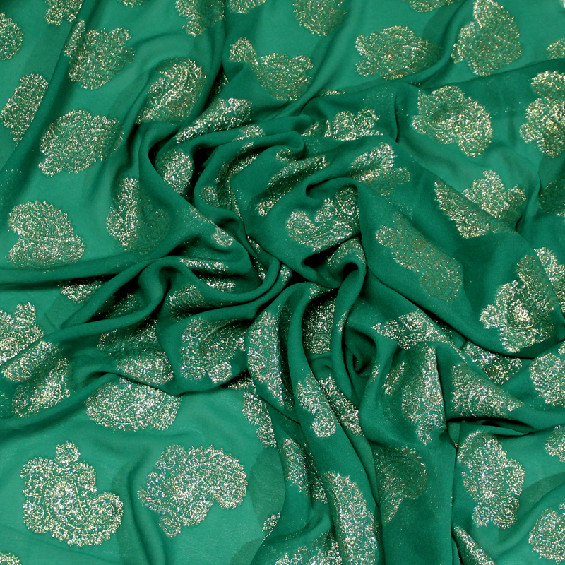 Mousseline de soie jacquard lancé découpé - Cachemire rouge