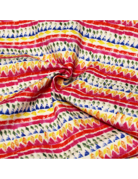 Piqué de coton & élasthanne - Losange abstrait multicolore