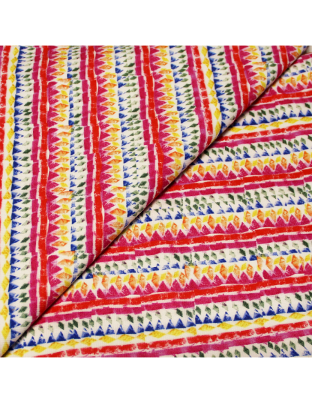 Piqué de coton & élasthanne - Frise multicolore