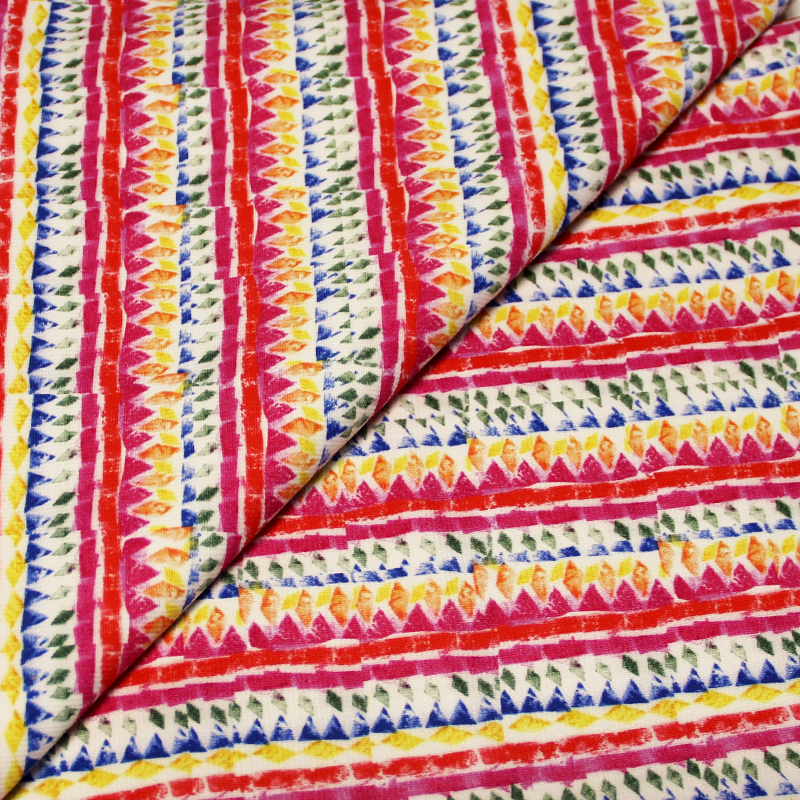 Piqué de coton & élasthanne - Frise multicolore