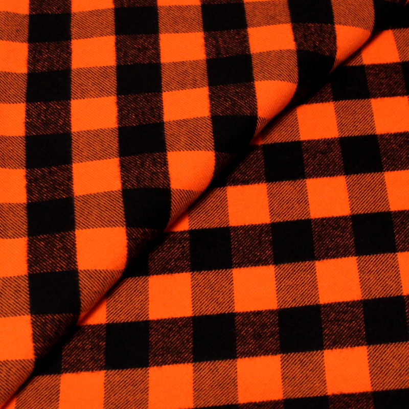 Flanelle 100% coton - Carreaux noir & orange