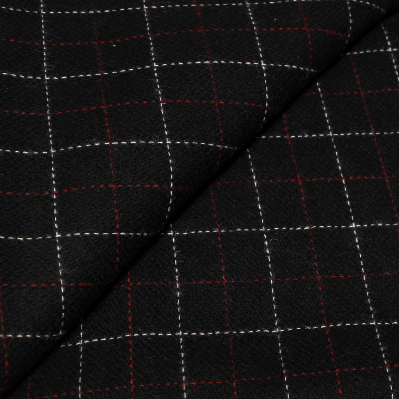 Tweed 100% laine - Carreaux noir, rouge & blanc