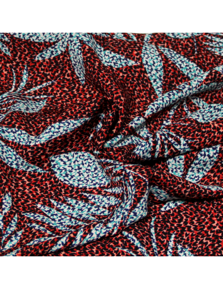 Javanaise - Palme bleu/vert fond tacheté rouge