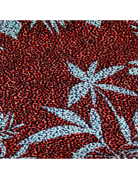 Javanaise - Palme bleu/vert fond tacheté rouge