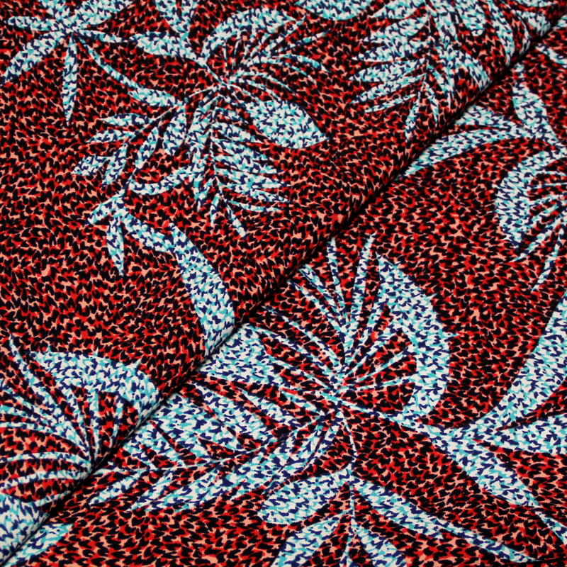 Javanaise - Palme bleu/vert fond tacheté rouge