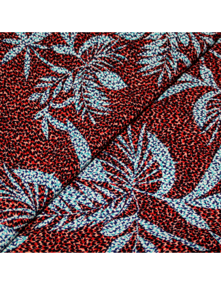 Javanaise - Palme bleu/vert fond tacheté rouge