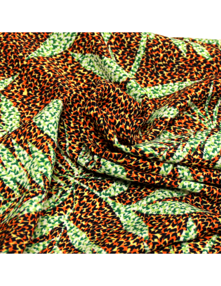 Javanaise - Palme vert fond tacheté orange