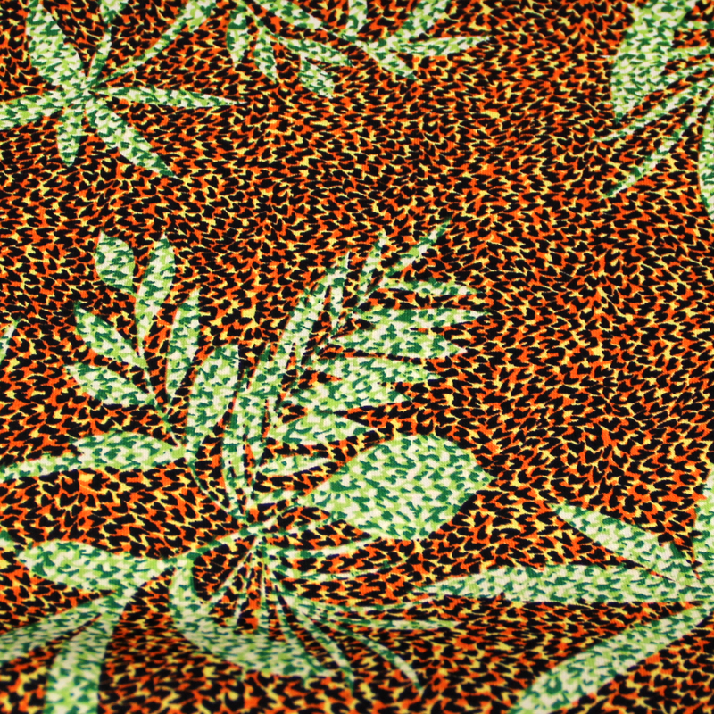 Javanaise - Palme vert fond tacheté orange