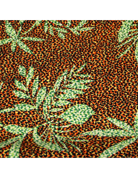 Javanaise - Palme vert fond tacheté orange