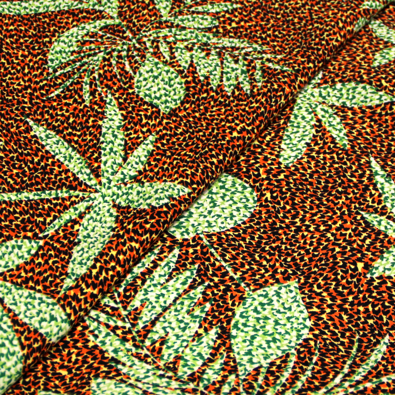 Javanaise - Palme vert fond tacheté orange